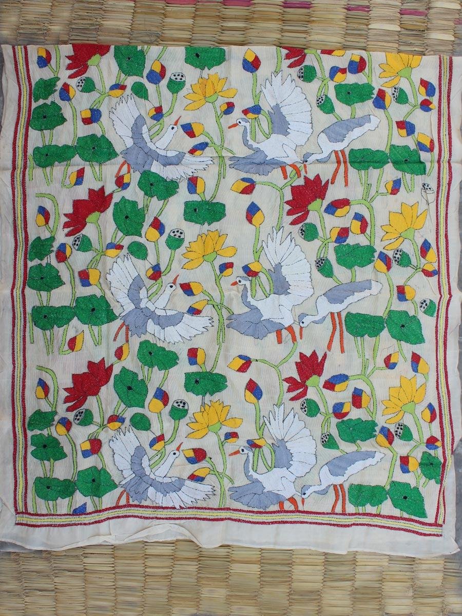 Swan-nakshi-kantha-Tussar-Silk-dupatta-Shilphaat Swan-nakshi-kantha-Tussar-Silk-dupatta-Shilphaat