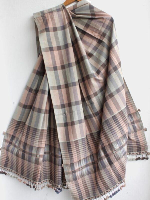 Grey-Black-and-brown--striped-bhujodi-cotton-dupatta-Shilphaat