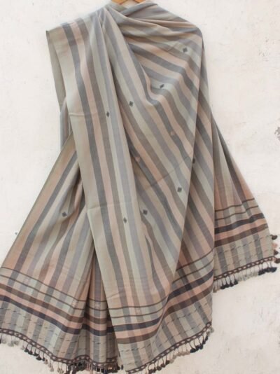 Grey-Black-and-brown -stripes-bhujodi-cotton-dupatta