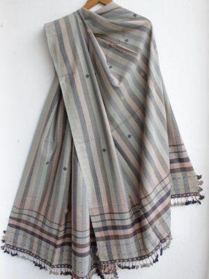 Grey-Black-and-brown--stripes-bhujodi-cotton-dupatta-Shilphaat
