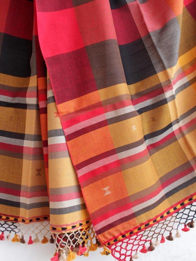 Multicolour-chequered-bhujodi-kala-cotton-dupatta-Shilphaat