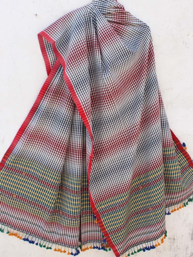 Red,-Black-and-white-stripes-bhujodi-cotton-dupatta