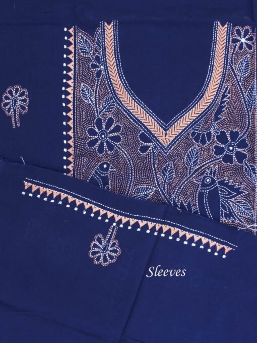 Beige-and-Blue-kantha-embroiderd-cotton-kurta-fabric