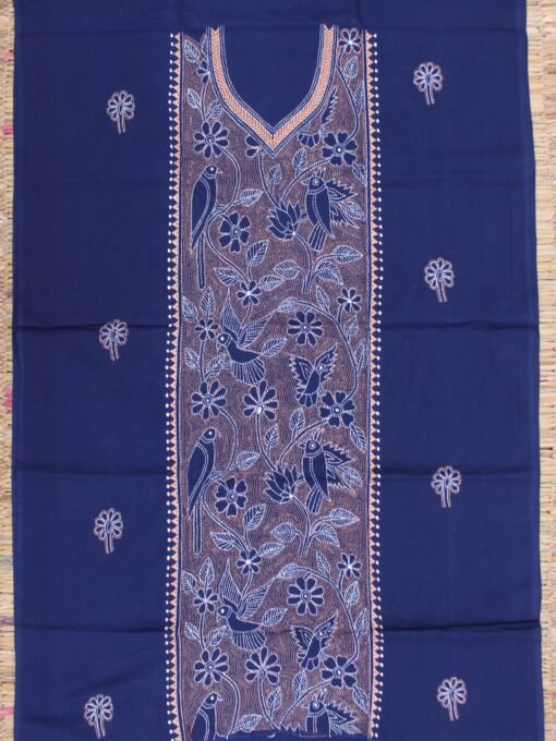 Beige-and-Blue-reverse-kantha-cotton-kurta-fabric