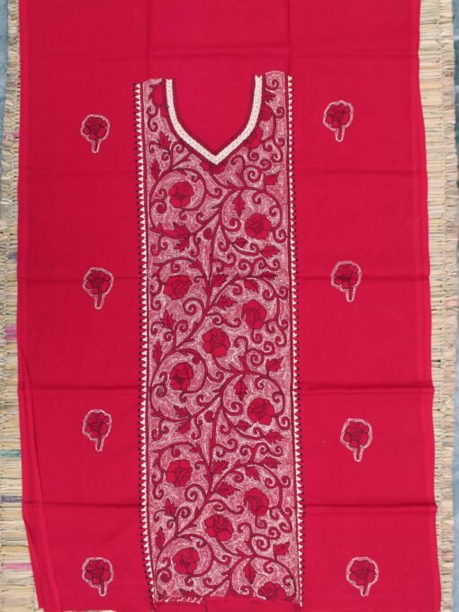 Beige-and-Red-reverse-kantha-cotton-kurta-fabric