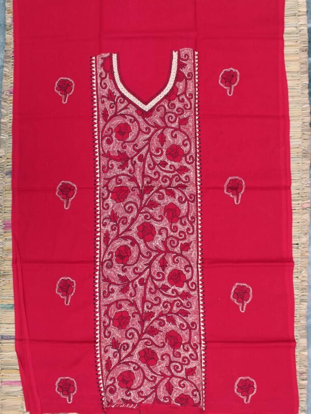 Beige-and-Red-reverse-kantha-cotton-kurta-fabric