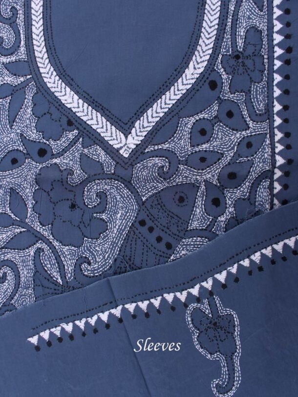 Blue-gray-and-white-kantha-embroiderd-cotton-kurta-fabric