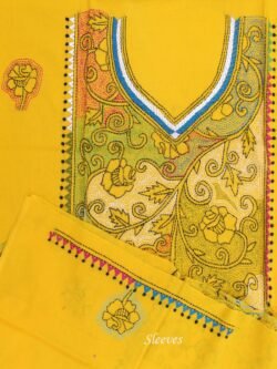 Bright-yellow-kantha-embroiderd-cotton-kurta-fabric