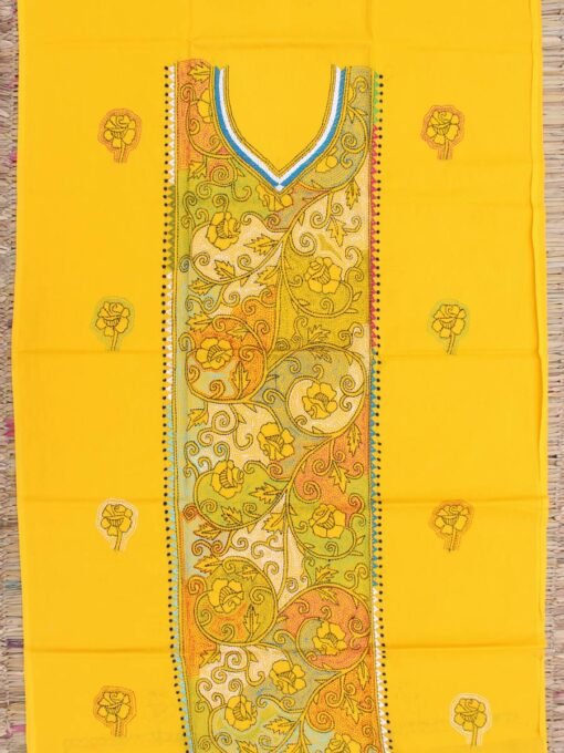Bright-yellow-reverse-kantha-cotton-kurta-fabric
