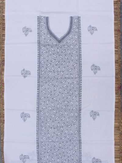 Gray-and-Black-reverse-kantha-white-cotton-kurta-fabric