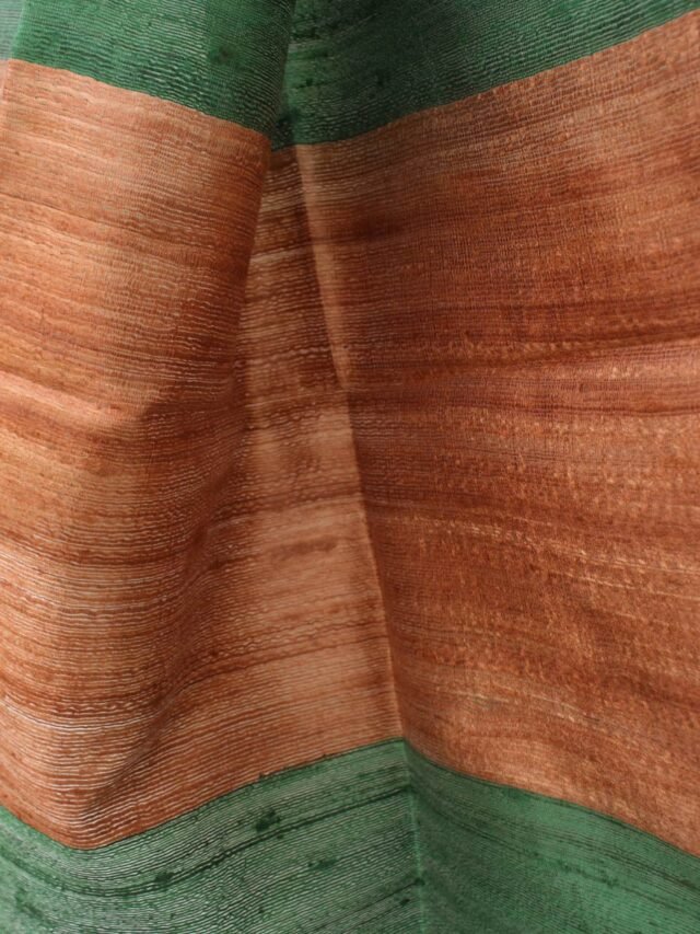 Green-and-brown-ghicha-tassar-silk-scarf