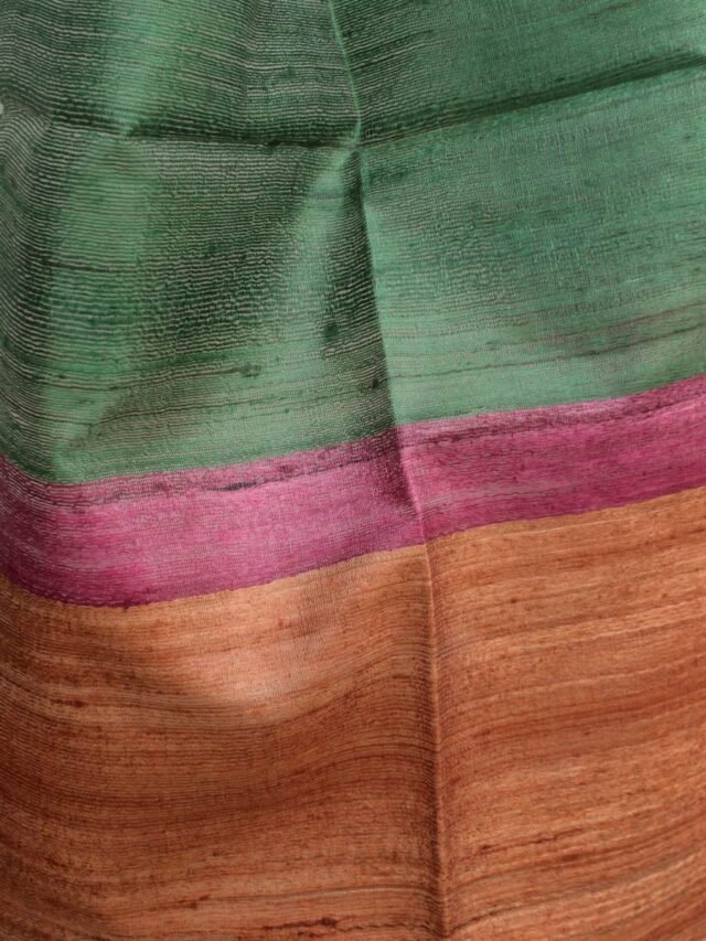Green-pink-and-brown-ghicha-tassar-silk-scarf