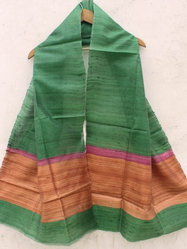 Green,-pink-and-brown-ghicha-tussar-silk-stole