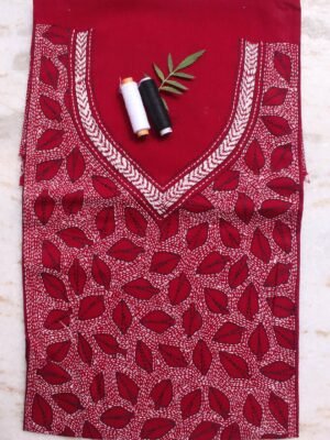 Maroon-Red-and-white-kanthawork-cotton-kurta-fabric