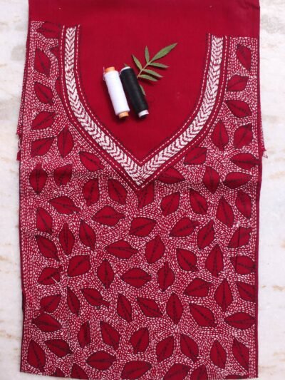 Maroon-Red-and-white-kanthawork-cotton-kurta-fabric
