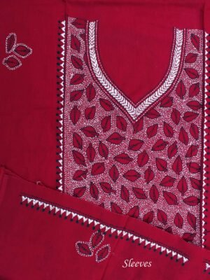 Maroon-red-and-white-kantha-embroiderd-cotton-kurta-fabric