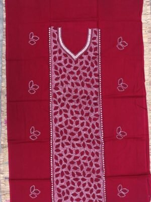 Maroon-red-and-white-reverse-kantha-cotton-kurta-fabric