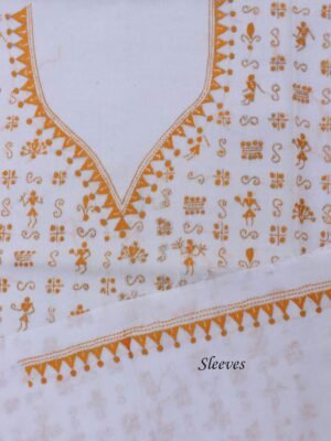 Orange-Yellow-and-white-kantha-embroiderd-cotton-kurta-fabric