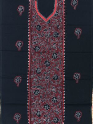 Orange-red-reverse-kantha-black-cotton-kurta-fabric