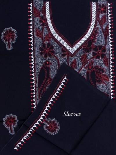 Red-white-and-black-kantha-embroiderd-cotton-kurta-fabric