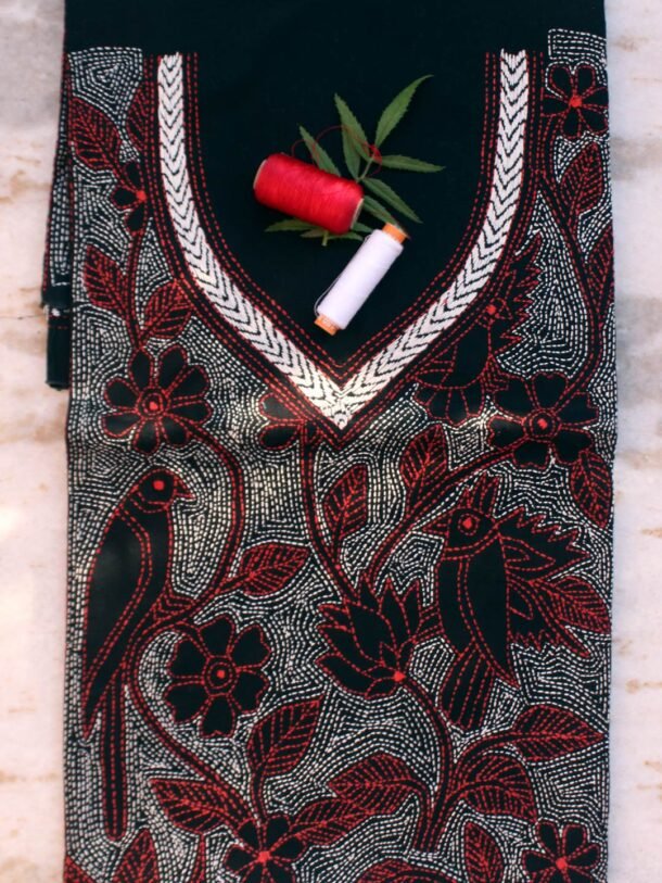 Red,-white-black-kanthawork-cotton-kurta-fabric