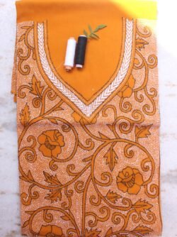 Rust-orange-and-white-kanthawork-cotton-kurta-fabric by Shilphaat
