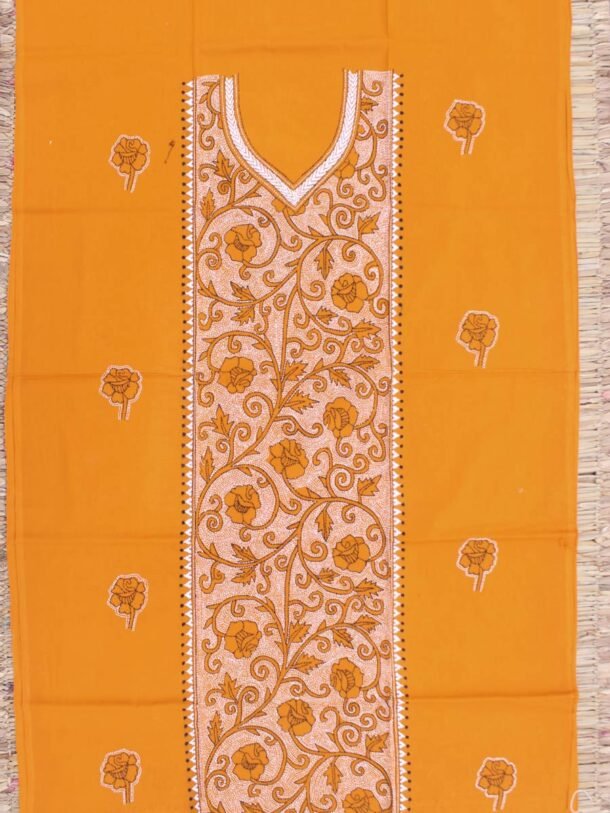 Rust-orange-and-white-reverse-kantha-cotton-kurta-fabric