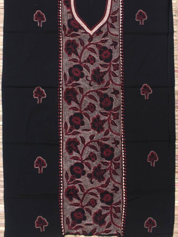 red-and-beige-reverse-kantha-black-cotton-kurta-fabric