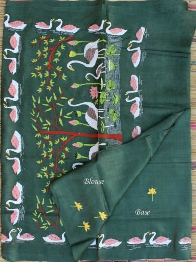 Army-green-Pure-silk-Kantha-handembroidered-Saree