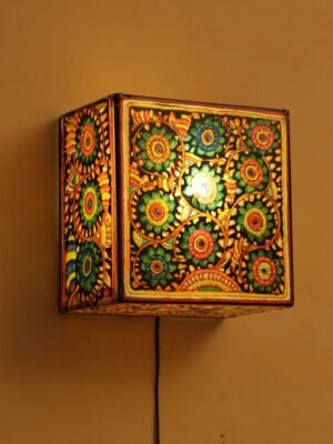 Black-floral-Tholo-bommalata-square-wall lamp