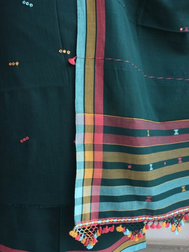 Bottle-Green-Bhujodi-mirrorwork-kala-cotton-Dress-material