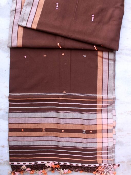 Chocolate-brown-mirrorwork-kala-cotton-Bhujodi-Dress-material