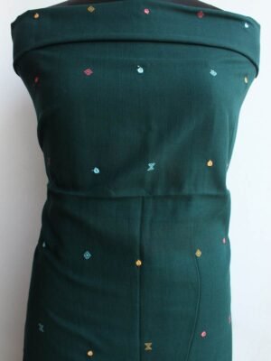 Darkest-Green-Bhujodi-mirrorwork-kala-cotton-ladies-dress-material