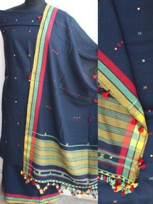 Navy-Blue--mirrorwork-pure-cotton-Bhujodi-Suit-Shilphaat