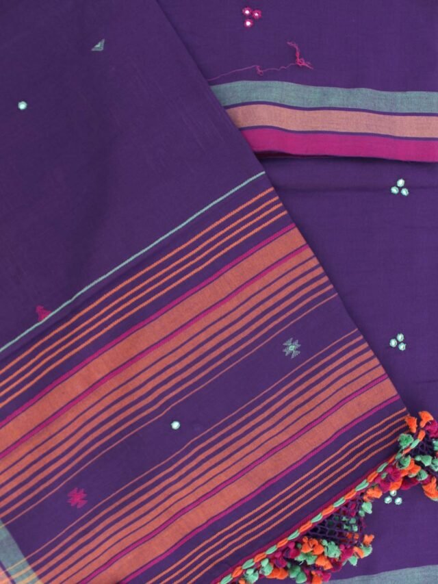 Purple-mirrorwork-cotton-Bhujodi--ladies-Suit-