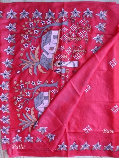 Red-Pink-Pure-silk-Kantha-handembroidered-Saree