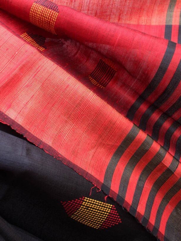 Red-and-Black-pure-tassar-silk-handloom-Saree--shilphaat