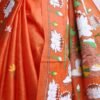 Saffron-Orange-Paper-tussar-silk-Kanthawork-Saree