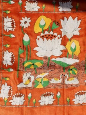 Saffron-Orange-Pure-tasar-silk-Kanthawork-Saree