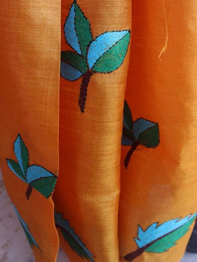 Sun-Yellow-Paper-tussar-silk-Kanthawork-Saree
