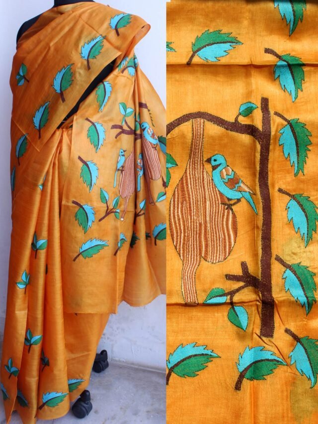 Sun-Yellow-Pure-silk-nakshi-kantha-Saree