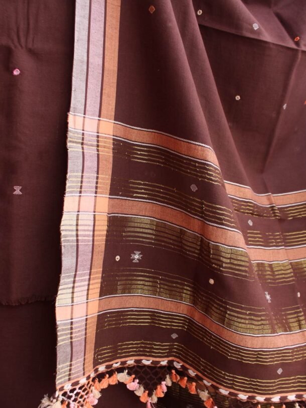 Walnut-brown-mirrorwork-cotton-Bhujodi--ladies-Suit