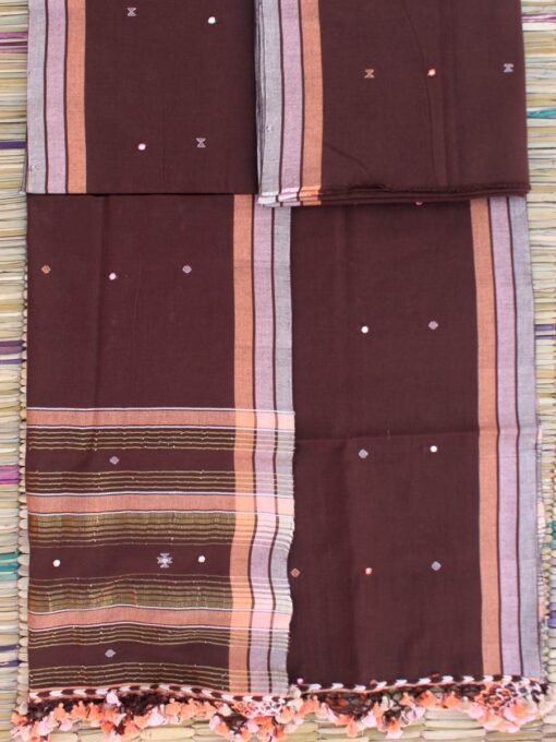 Walnut-brown-mirrorwork-kala-pure-cotton-Bhujodi-Dress-material
