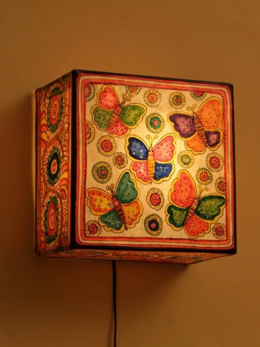 Butterfly-and-flowers-Tholu-bommalata-square-wall-lamp