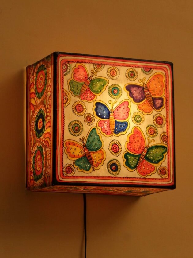 Butterfly-and-flowers-Tholu-bommalata-square-wall-lamp