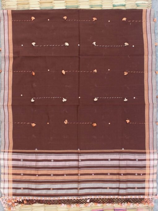 Chocolate-brown-mirrorwork--Bhujodi-cotton-dupatta-scarf