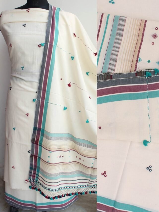Ivory-white-Bhujodi--mirrorwork-pure-cotton-Suit