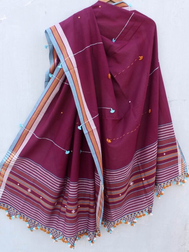 Mulberry-purple-mirrorwork-cotton-Bhujodi-dupatta