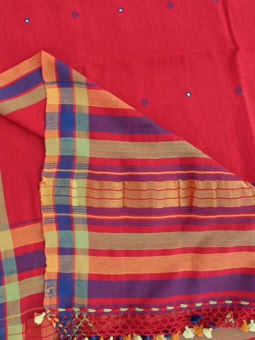 Scarlet-Red-mirrorwork--Bhuj-kutch-cotton-dupatta-scarf