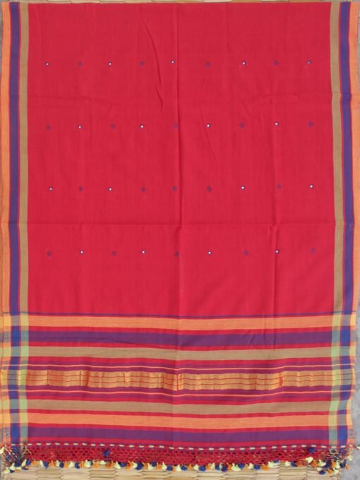 Scarlet-Red-mirrorwork--Bhujodi-cotton-dupatta-scarf